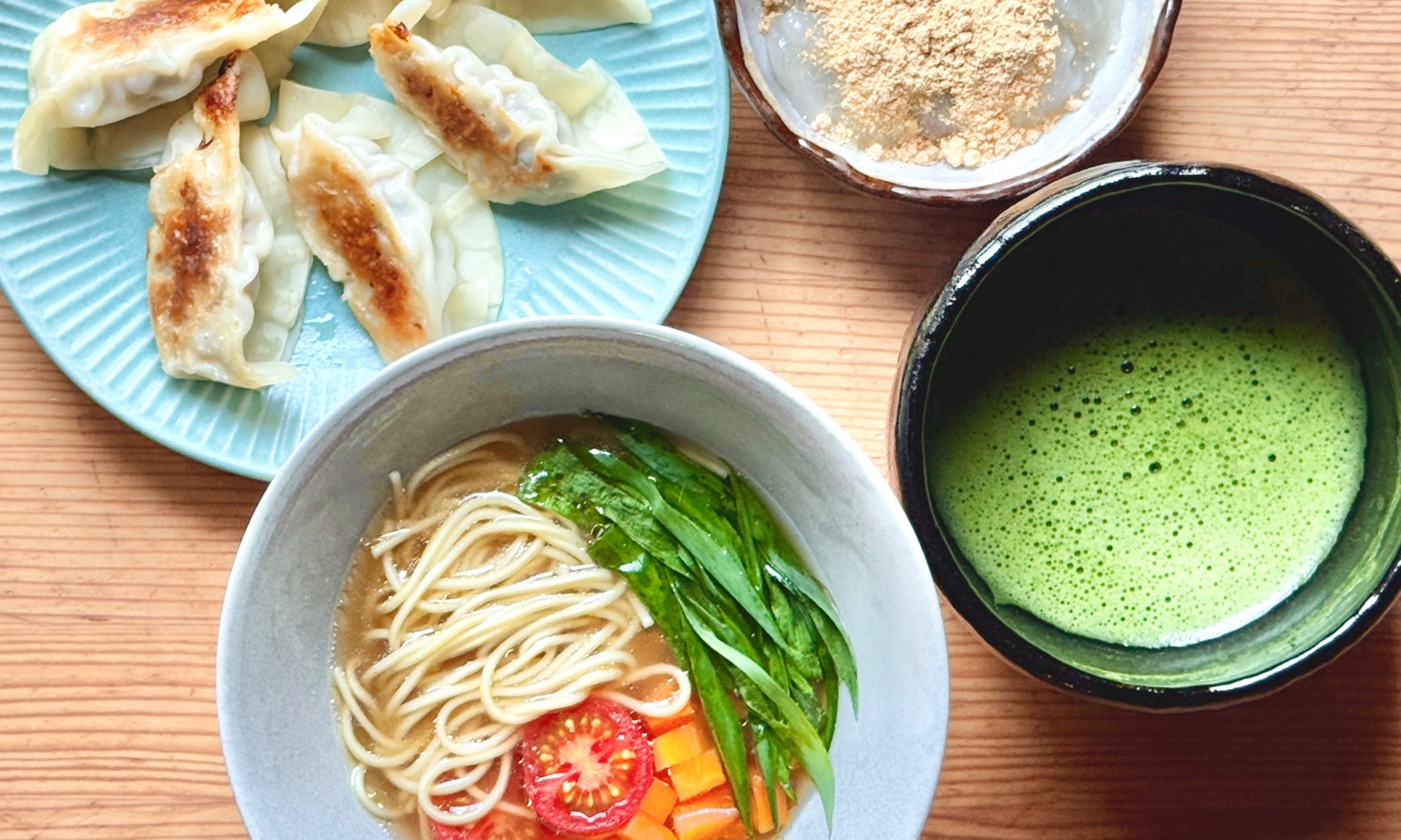 Vegans Ramen & Gyoza with Matcha & Wagashi