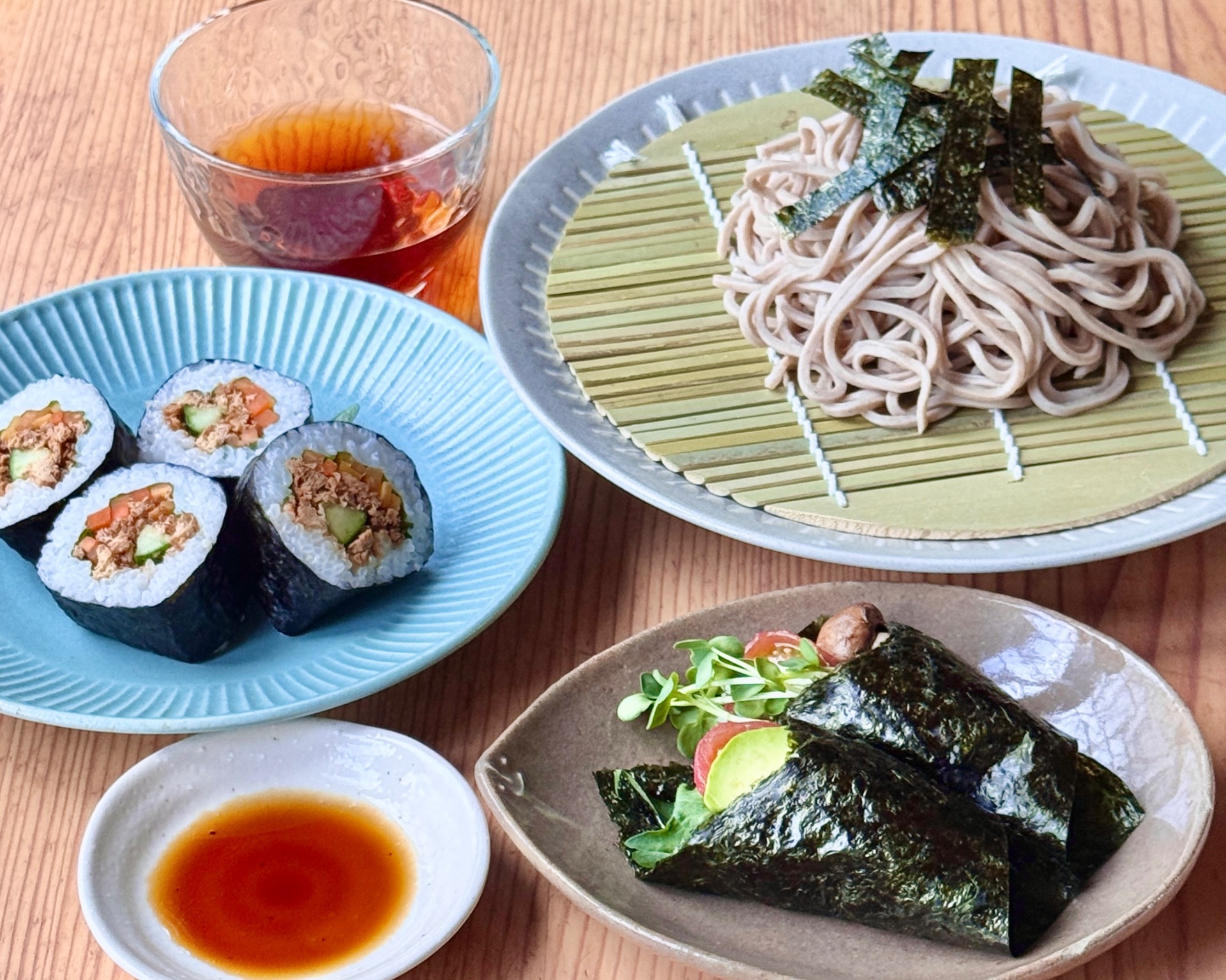 Vegan Zaru Soba (Chilled Soba Noodles) & Maki Sushi & Temaki Sushi