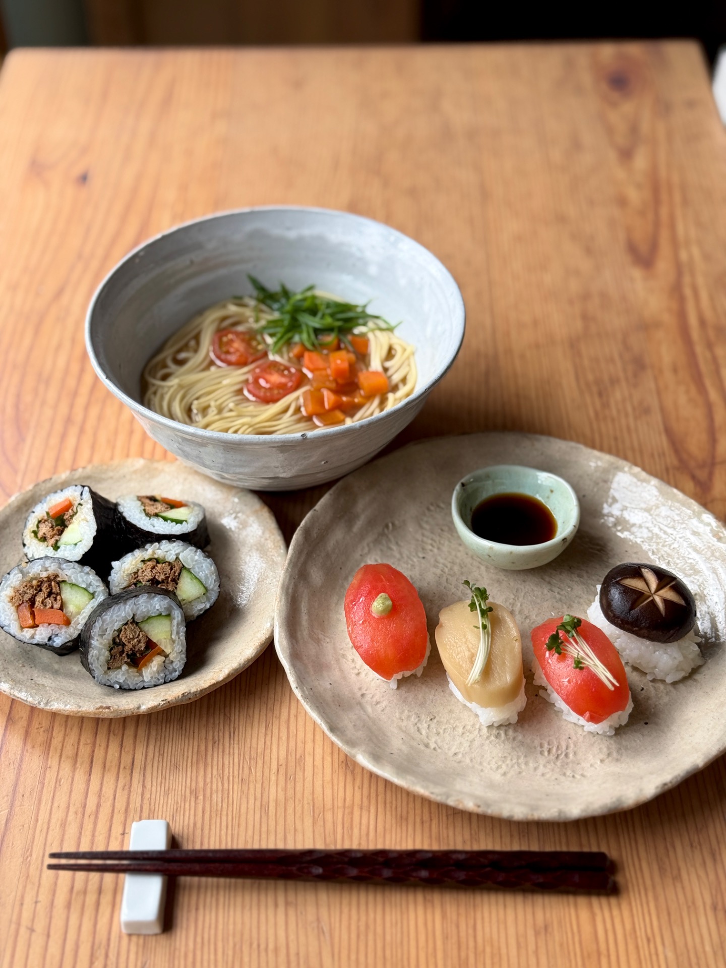 Vegan Soy Sauce Ramen & Sushi